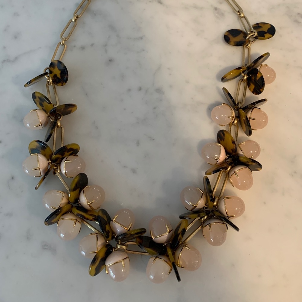 J Crew tortoise shell and pink necklace